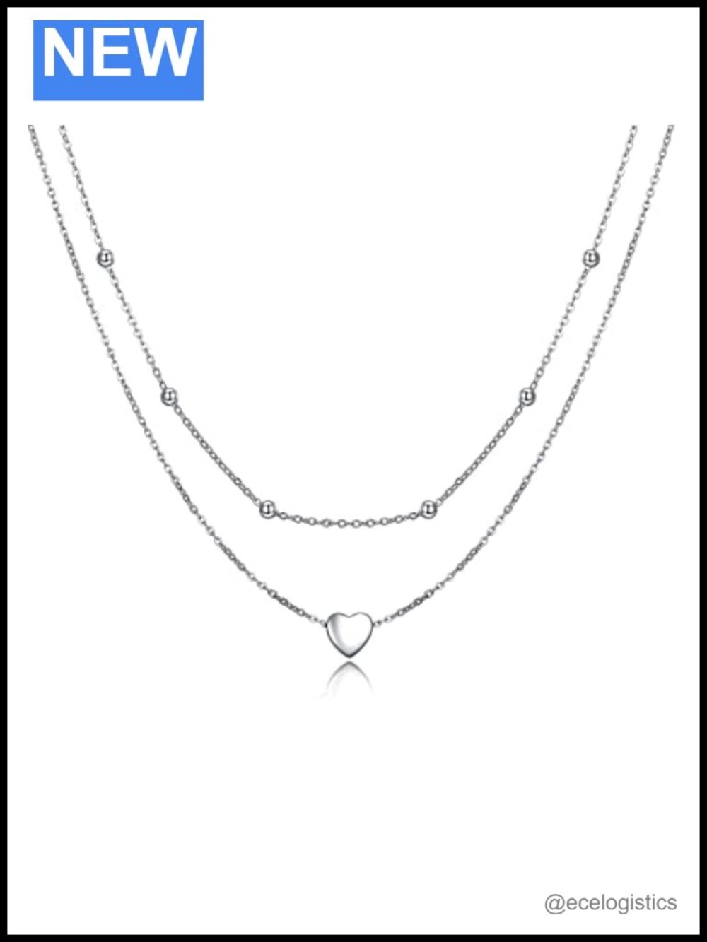 Sterling Silver Layered Necklace Heart Pendant Dainty Women Jewelry